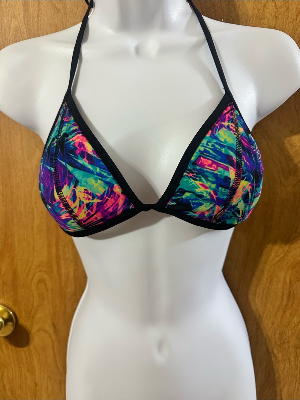Vintage Victoria's Secret Neon Multi-Color Triangle Bikini Top with Black Trim